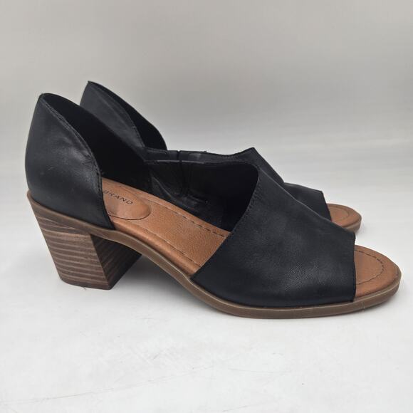 Lucky Brand Sandals Women's 9.5 M Raheema Black Leather Heeled Open Toe Dorsay - Picture 1 of 7